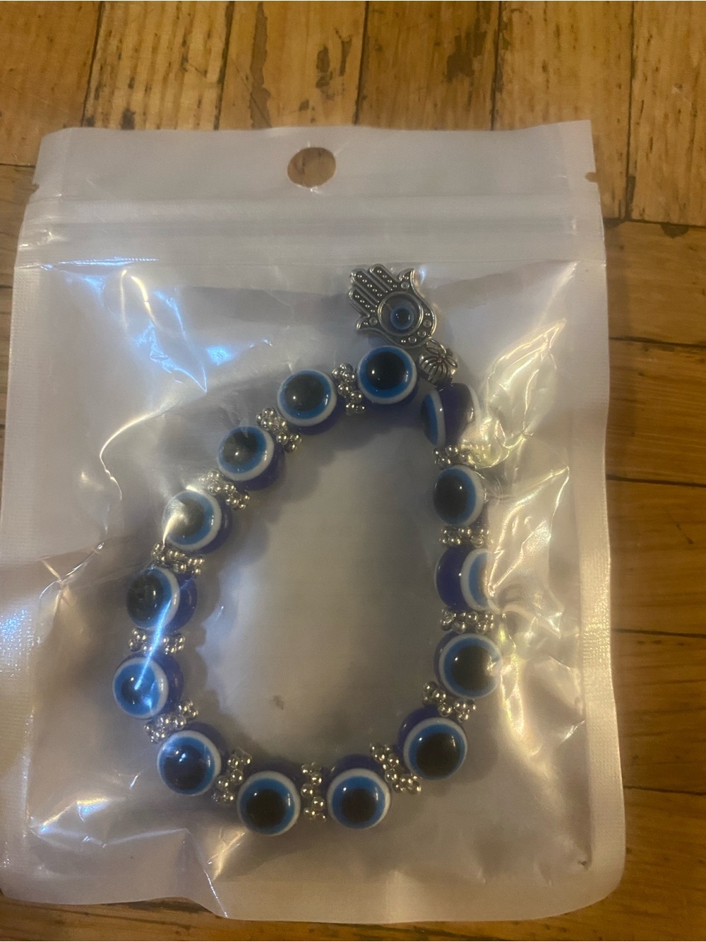 Blue Evil Eye Beaded Stretch Bracelet with Hamsa Charm - Unbranded
